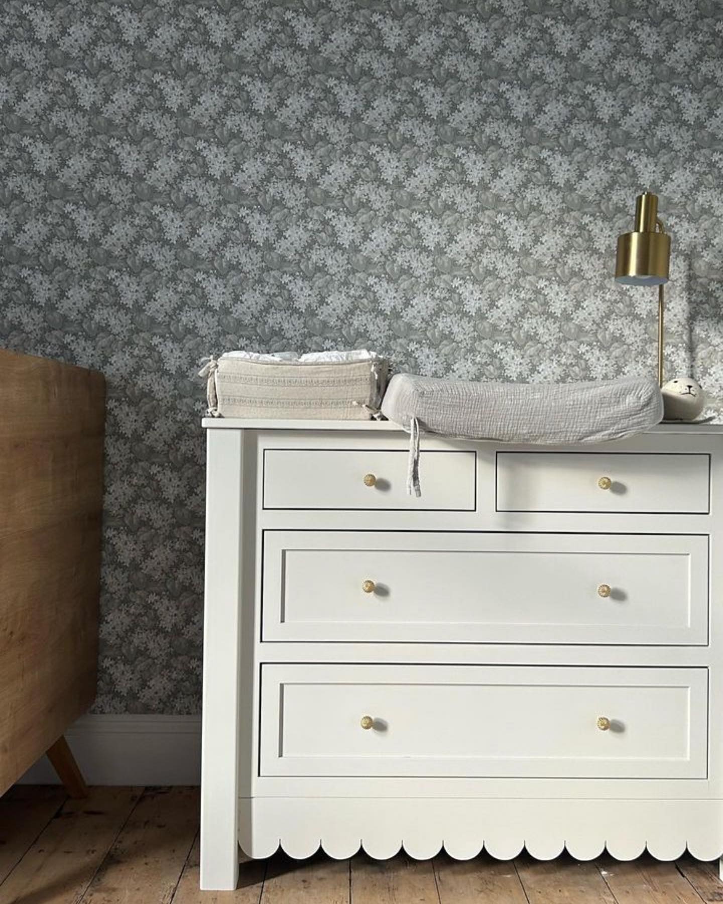 Custom handmade baby changing unit with scallop deatail